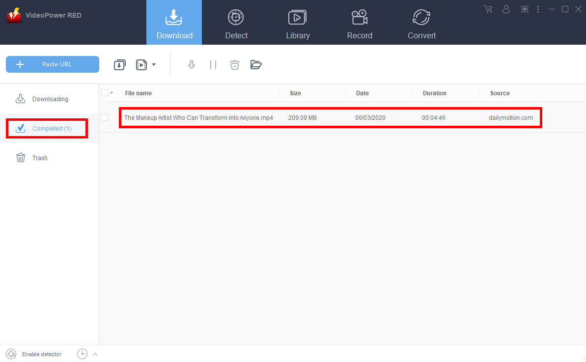 dailymotion not working , VideoPower RED, completed downloads list
