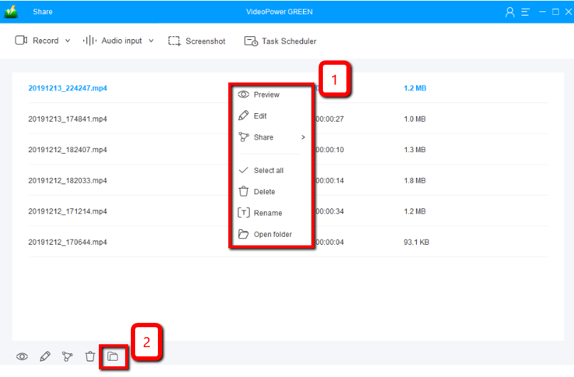 Screen Recorder, webcam recording Video, VideoPower GREEN, output location