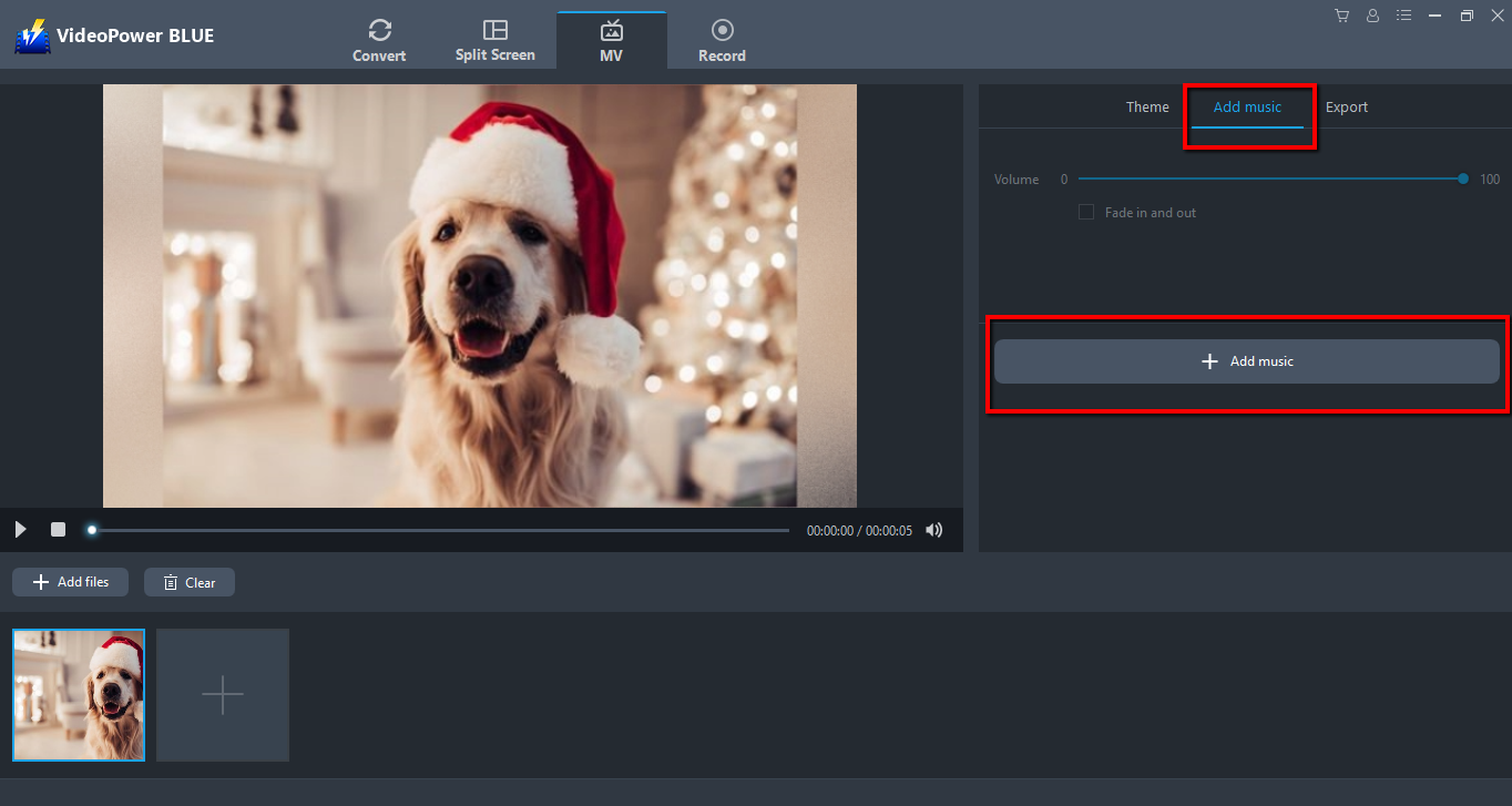 Christmas Video Maker, VideoPower BLUE, Add background music