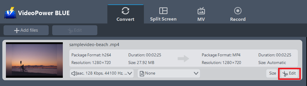 WAV to M4R conversion, VideoPower BLUE, Edit