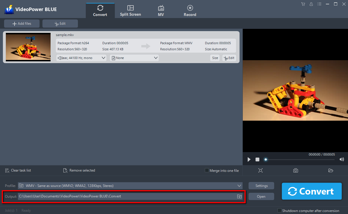 MKVファイル変換、ビデオパワーブルー、出力場所