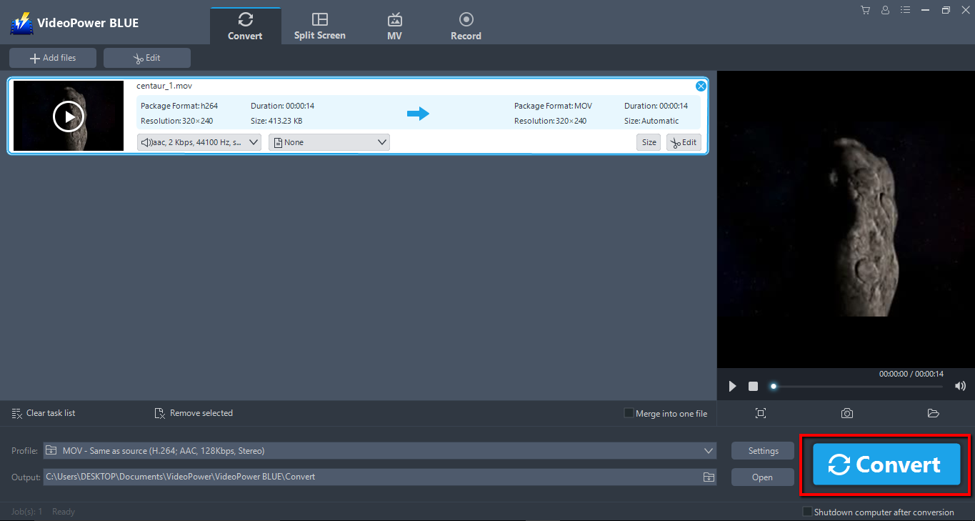 MP4ファイル形式に変換,ビデオパワーブルー, 変換
