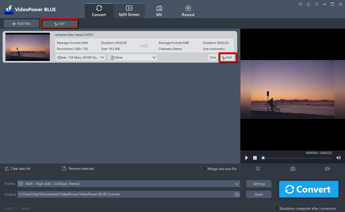 MP4 にムービー メーカーを変換, ビデオパワーブルー, 編集