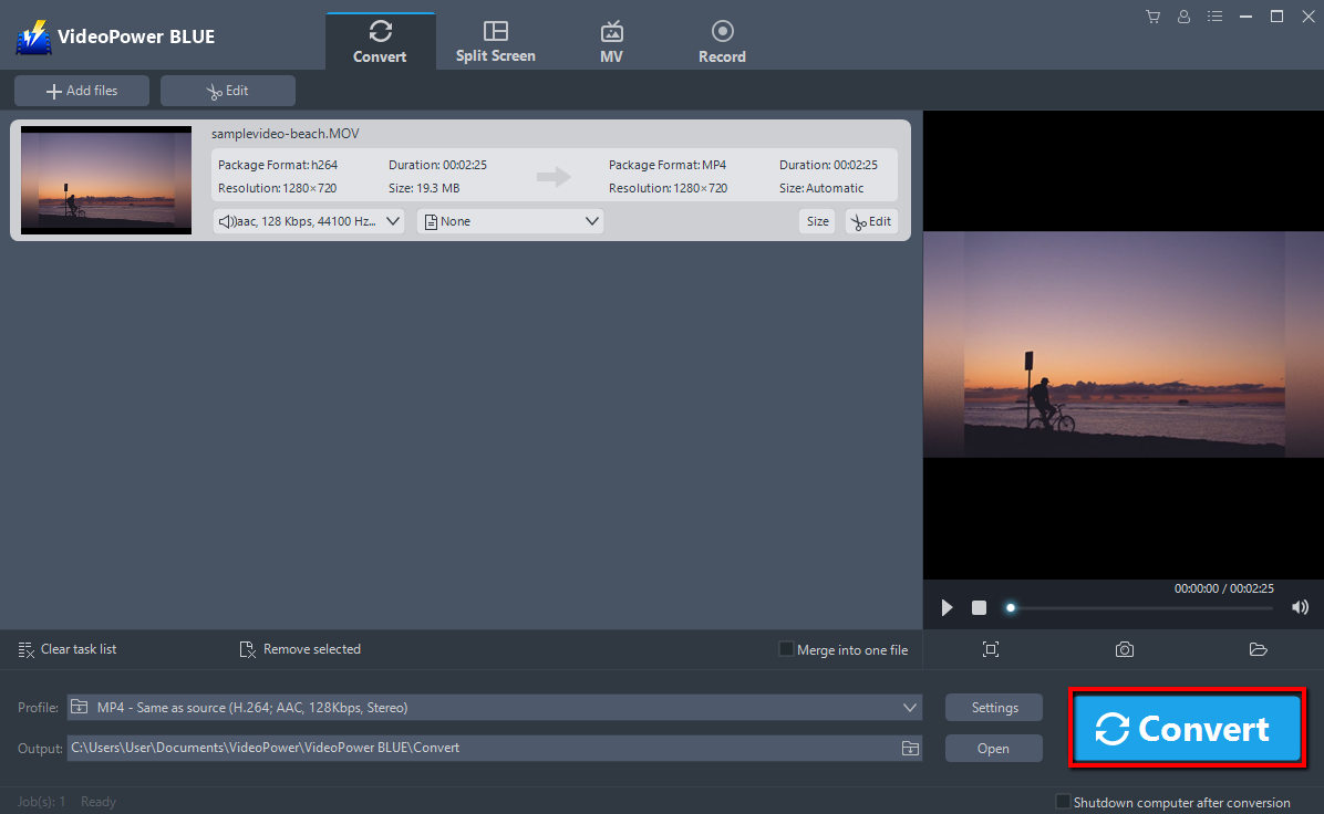 MP4、ビデオパワーブルーにムービーメーカーを変換, 変換