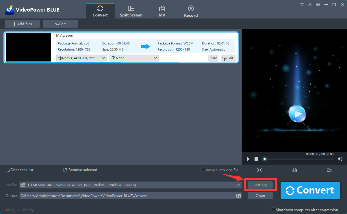 convert OGG to MP3, VideoPower BLUE, settings