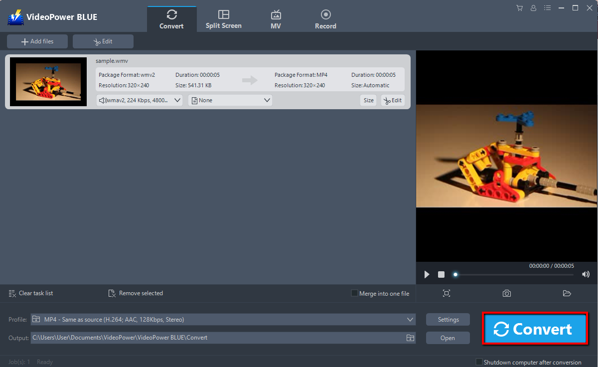 WMV file conversion, VideoPower BLUE, Edit