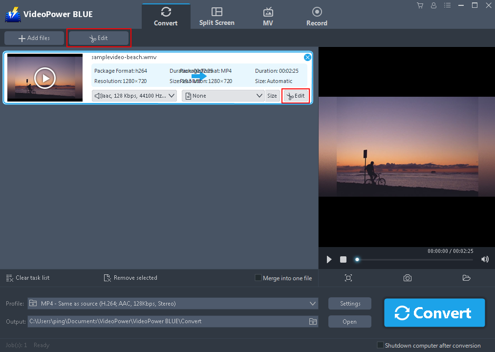WMA file conversion, VideoPower BLUE, Edit