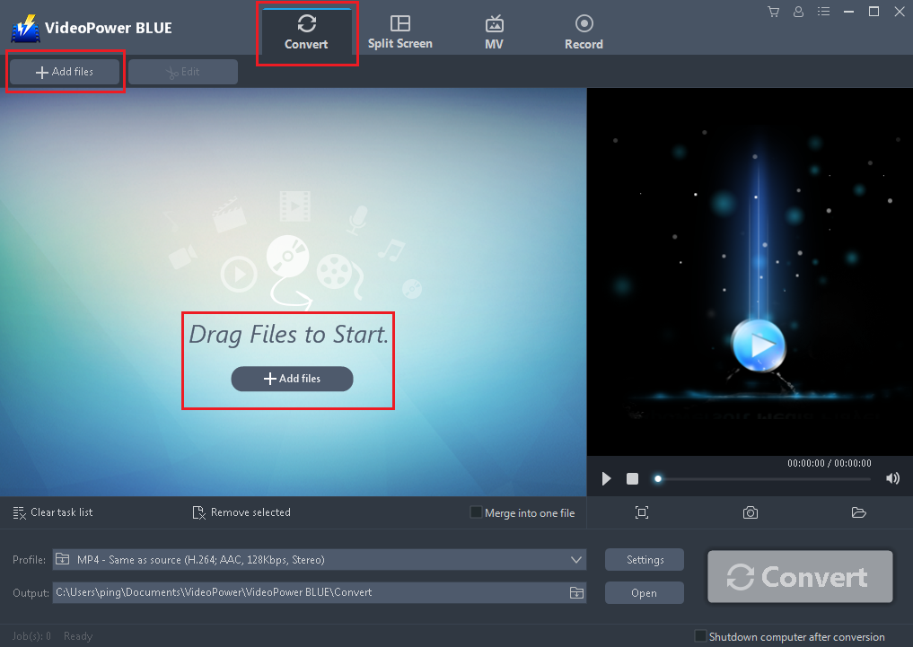 フェイスブックのためのGIFを作成, ビデオパワーブルー, ファイルを追加
