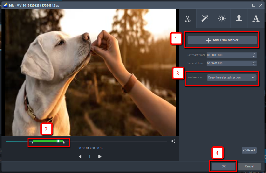 Best 3gp Converter Software, VideoPower BLUE, add trim