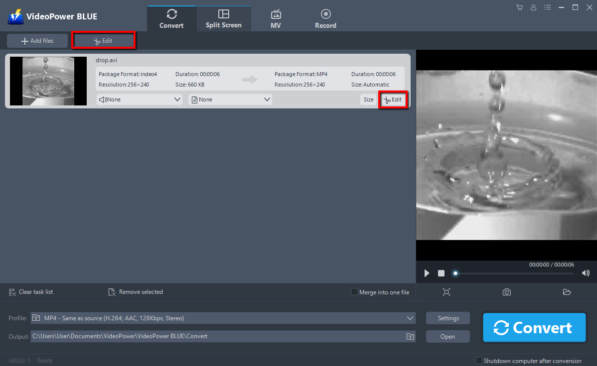 VideoPower BLUE, MKV to MP3 converter, Edit files