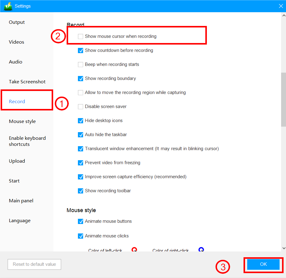  include mouse cursor in recording, VideoPower GREEN modify changes.