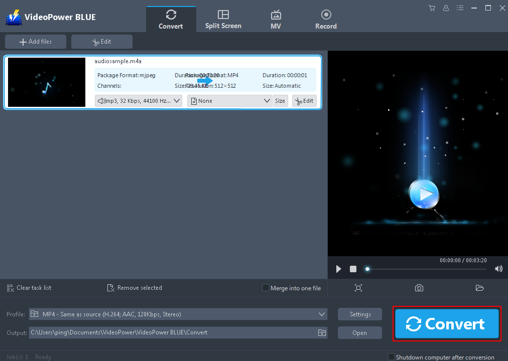 Audio Converter, VideoPower BLUE, convert