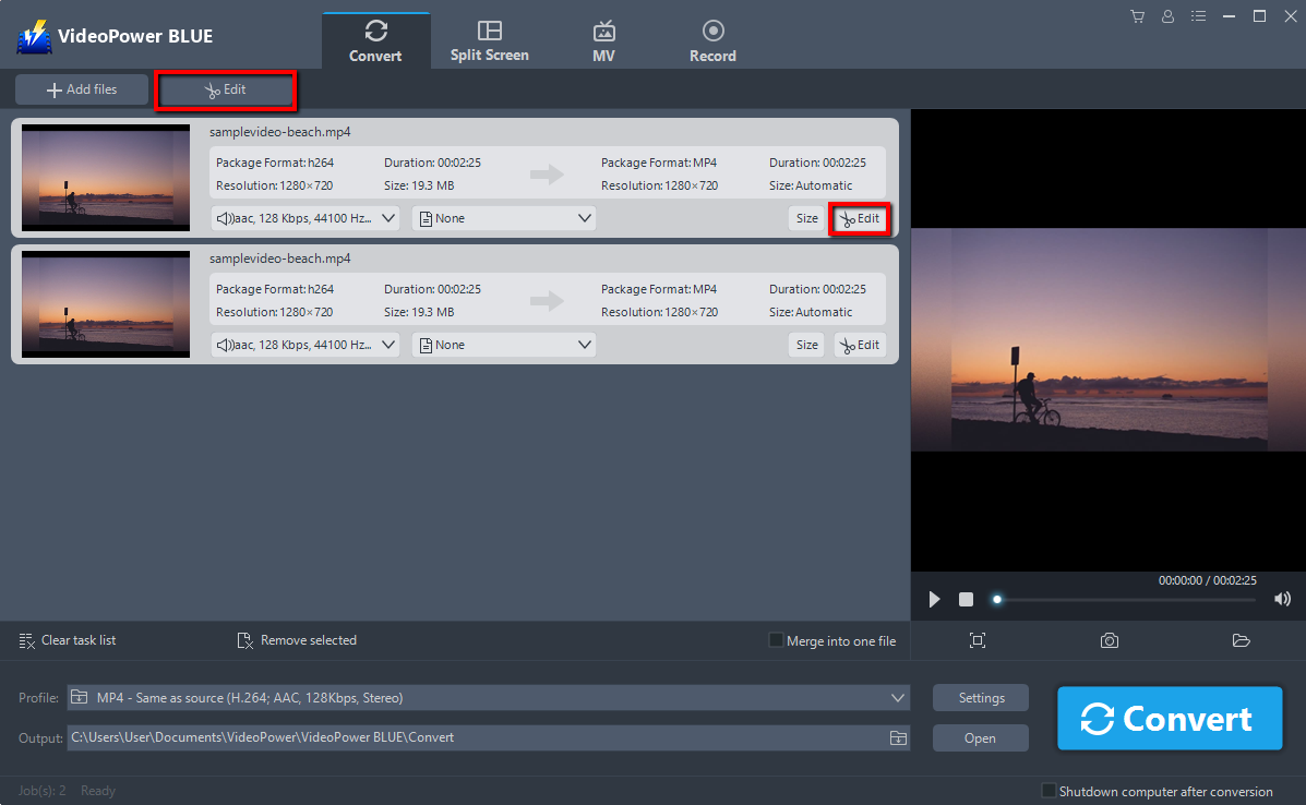 Merge Video Clips, VideoPower BLUE, edit