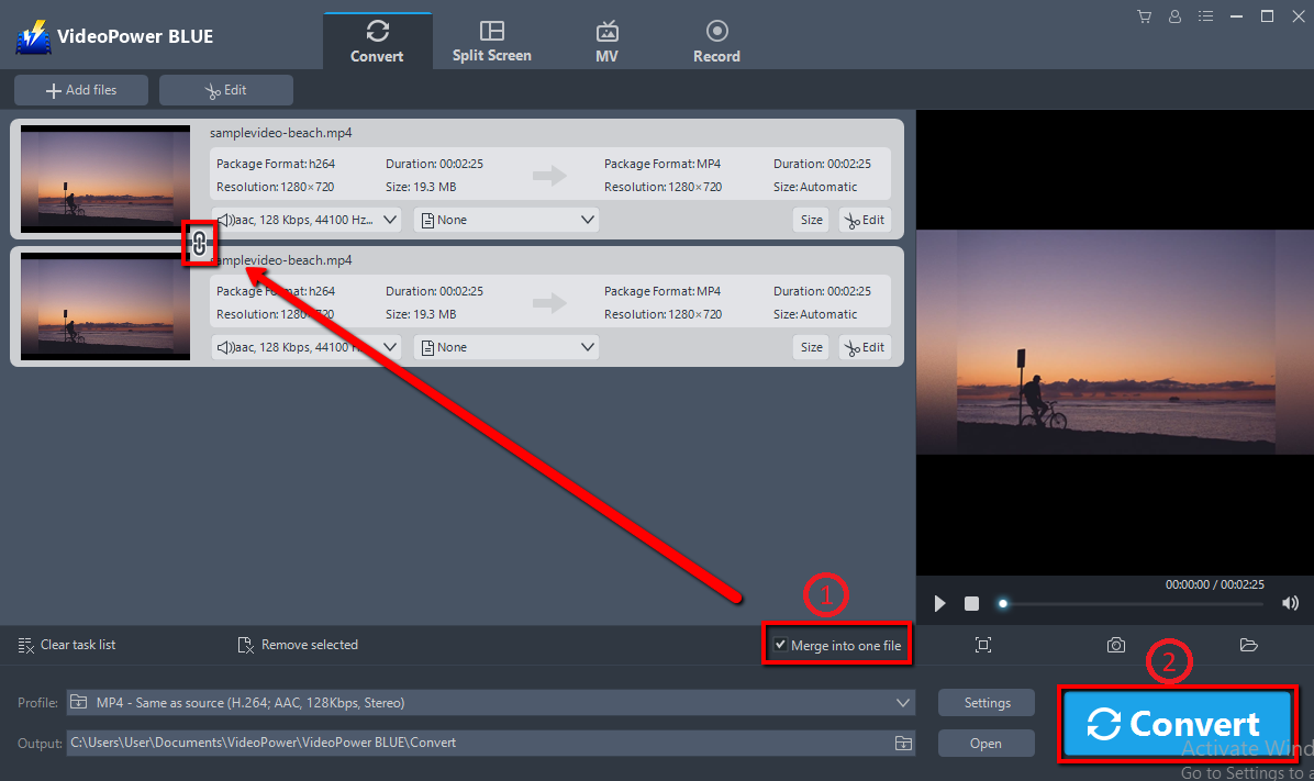 Merge Video Clips, VideoPower BLUE, merge