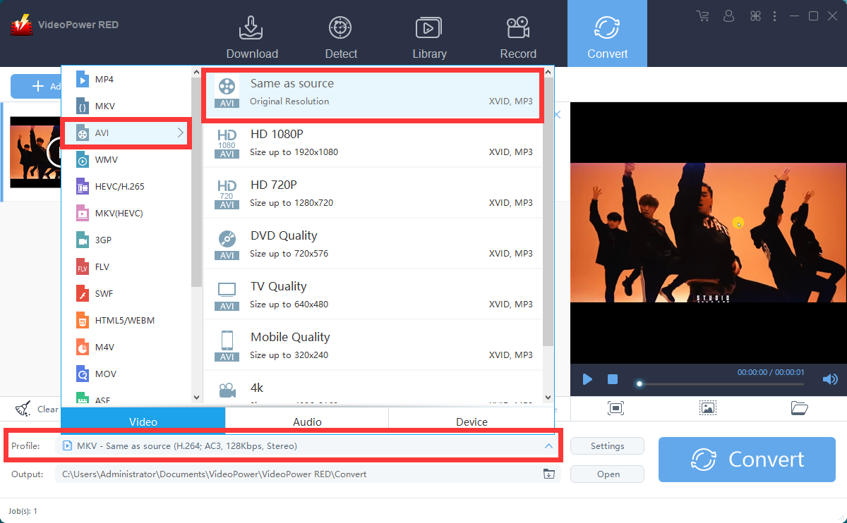  Amazing Mkv to Avi Converter, Video Downloader, VideoPower RED, output format