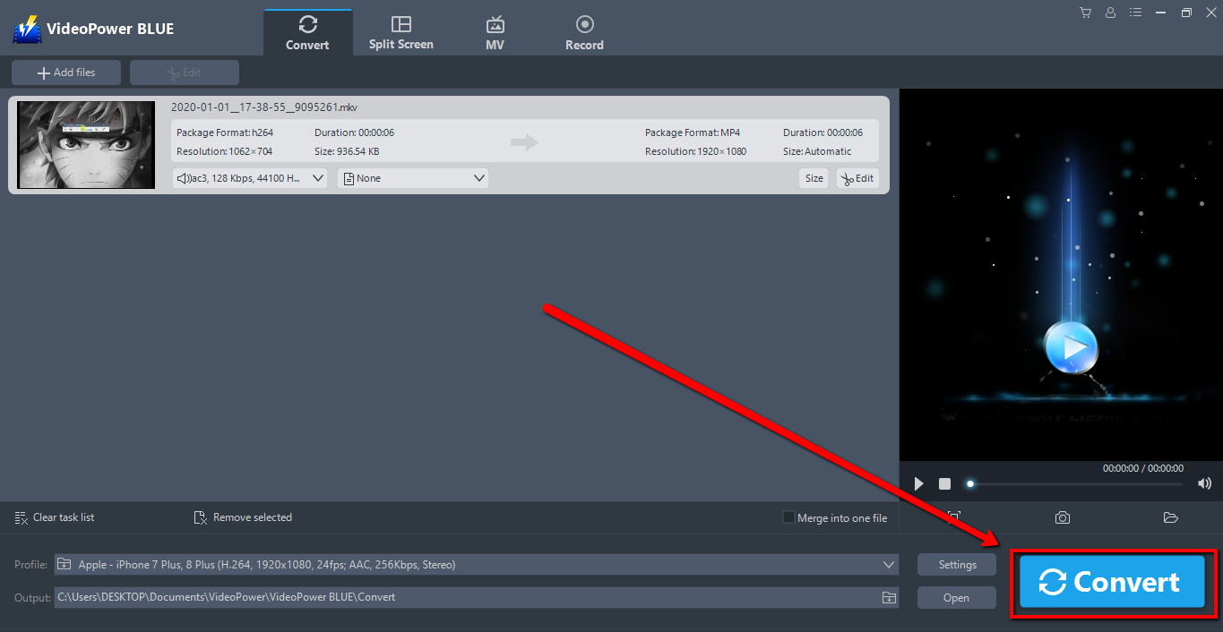 MKV を iTunes, ビデオパワー ブルー, 変換