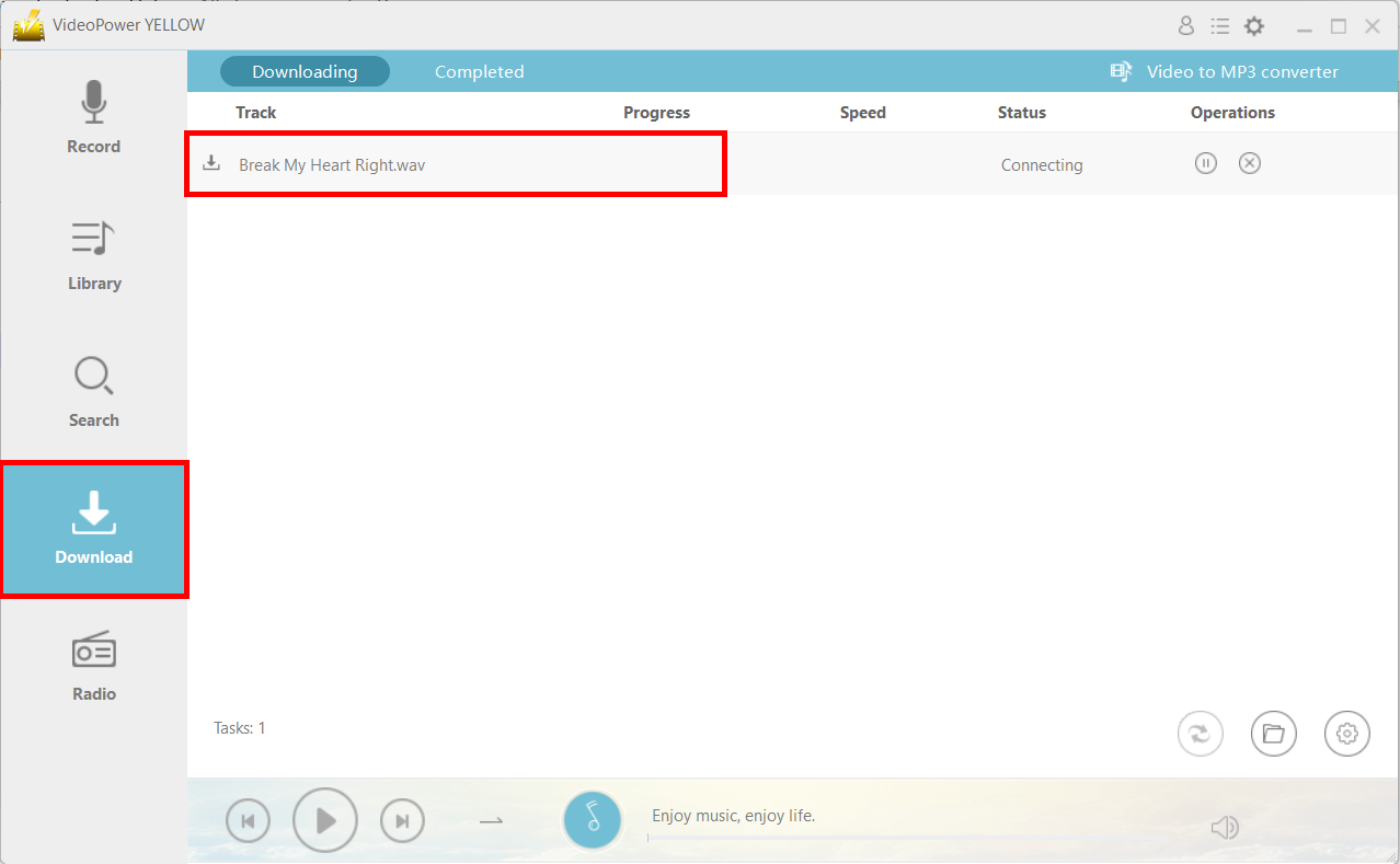 MP3 Rocket alternative, ViideoPower YELLOW, downloading tab