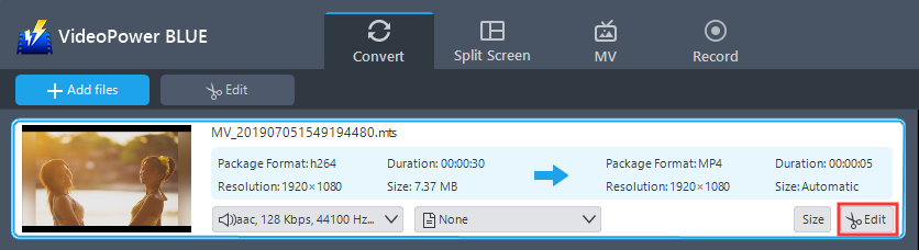 video converter, VideoPower BLUE edit MTS file