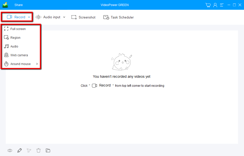 Windows 10、ビデオパワーグリーンでオーディオを記録し、「オーディオ」を選択します。