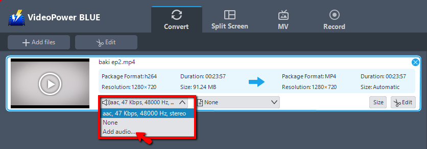replace the audio of video, Audio convert, VideoPower BLUE, replace audio.