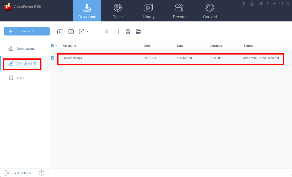 download private Facebook video, download private Facebook videos to mp4, VideoPower RED, complete download