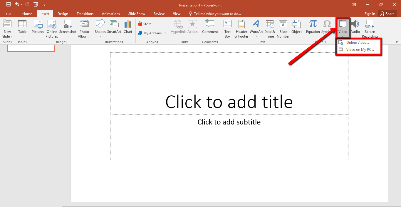 Insert YouTube Video in PowerPoint, video downloader, Select Video on My PC