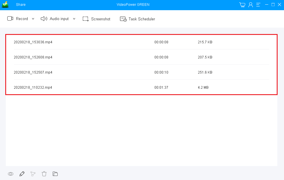 snagit-vs-camtasia VideoPower GREEN, recorded file list