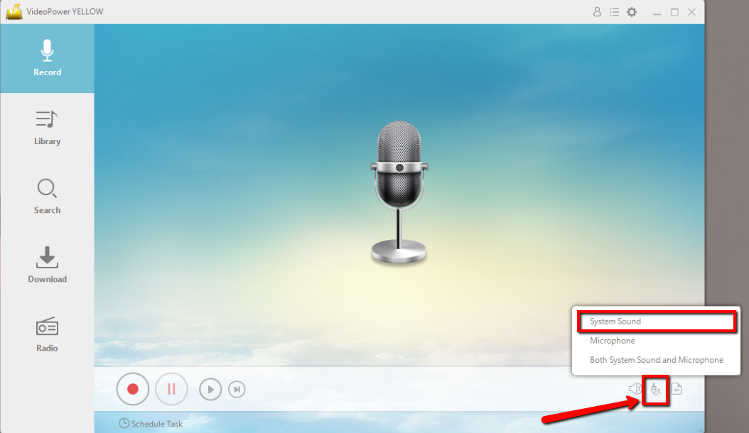 SoundCloud music for offline listening, VideoPower YELLOW, set the sound source.