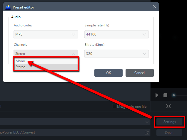 ベストビデオコンバータソフトウェア、ビデオパワーブルー、プリセット設定