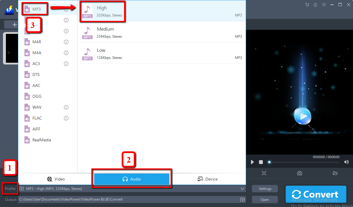 The Easiest Solution to Merge Audio Files, VideoPower BLUE, output format