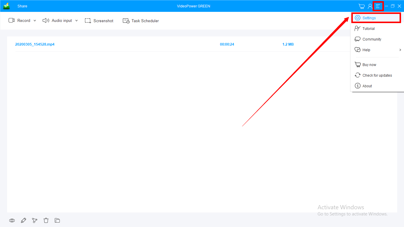 1080pビデオスクリーンレコーダー、ビデオパワーグリーン、設定