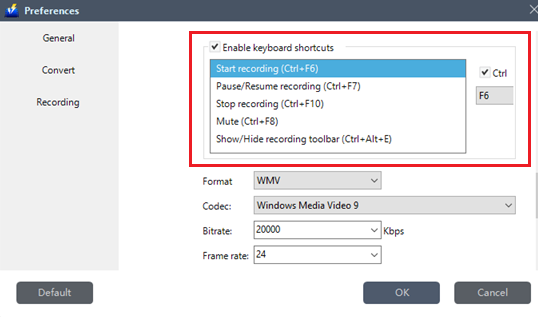VideoPower BLUE Manual, Keyboard Shortcut Settings Menu
