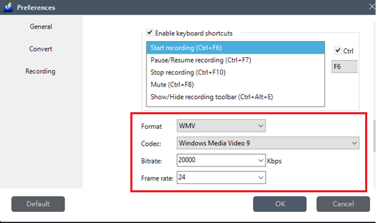 VideoPower BLUE Manual, Recording Format Settings Menu
