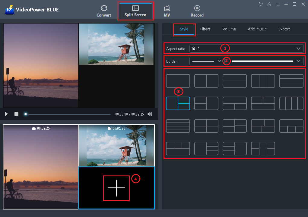 VideoPower BLUE Manual, Split Screen Style
