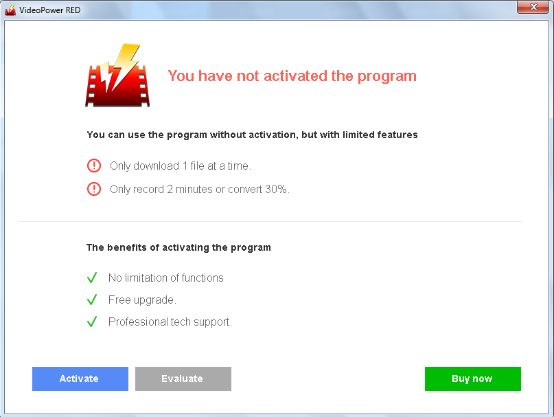 VideoPower RED, Activation