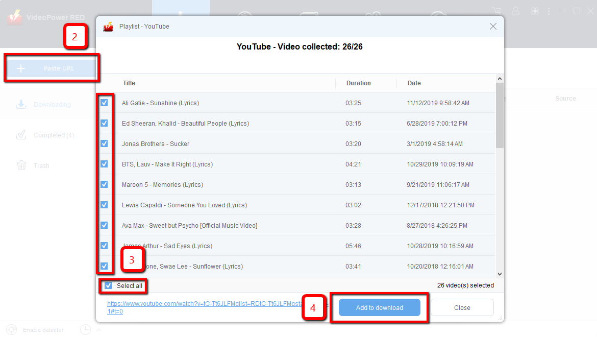 VideoPower RED, Download YouTube Playlist