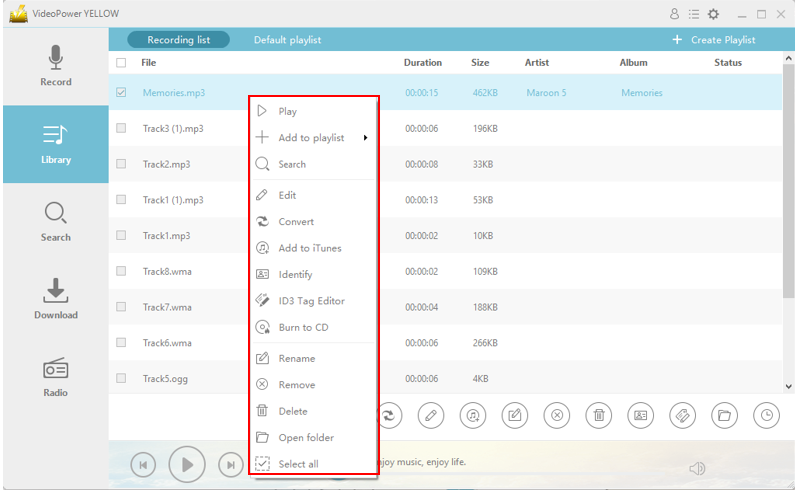 ビデオパワーイエローマニュアル、ファイルオプション