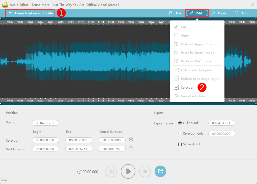 ビデオパワーイエローマニュアル、オーディオエディタ