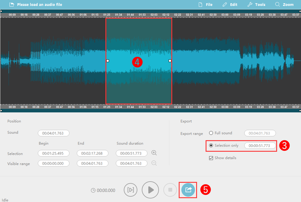 ビデオパワーイエローマニュアル、トリミングするオーディオを選択