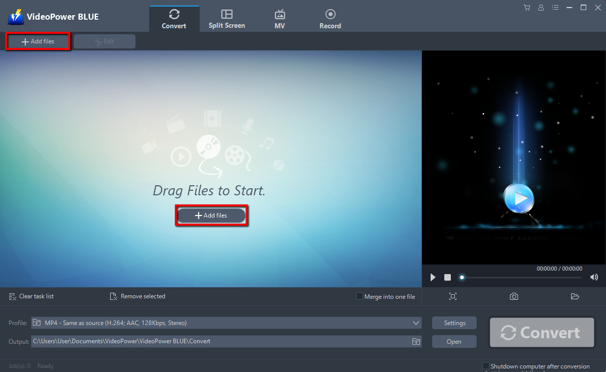 video cutting, video editor program, VideoPower BLUE, add files
