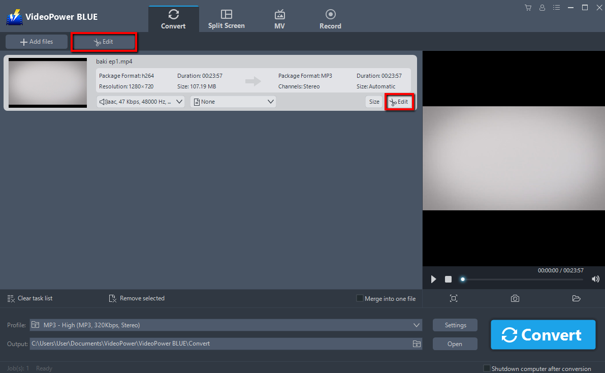 video cutting, trim MP4 file, VideoPower BLUE, Edit