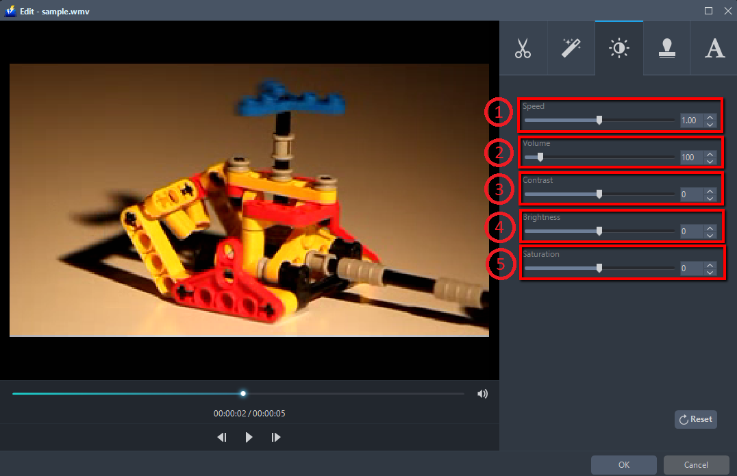 video cutting, video editor program, VideoPower BLUE, effects