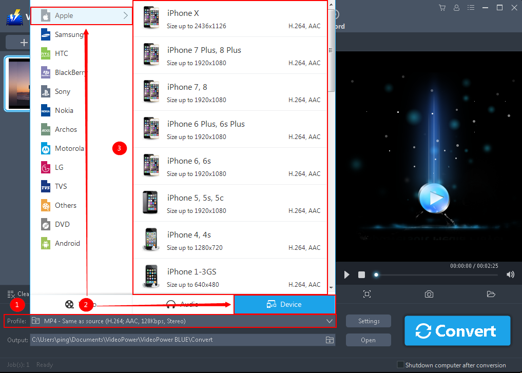 Mediacoder alternative, VideoPower BLUE, output format