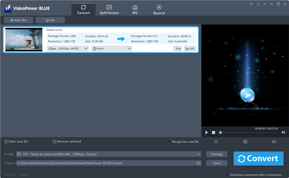 最高のビデオコンバータソフトウェア, ビデオパワーブルー, 変換