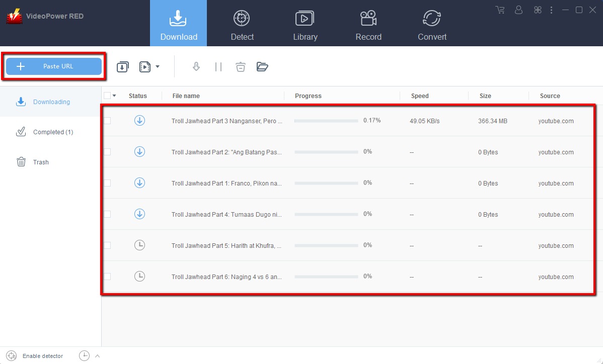 YouTubeチャンネルダウンローダー、チャンネルダウンローダー、ビデオパワーレッド、ペーストとダウンロード