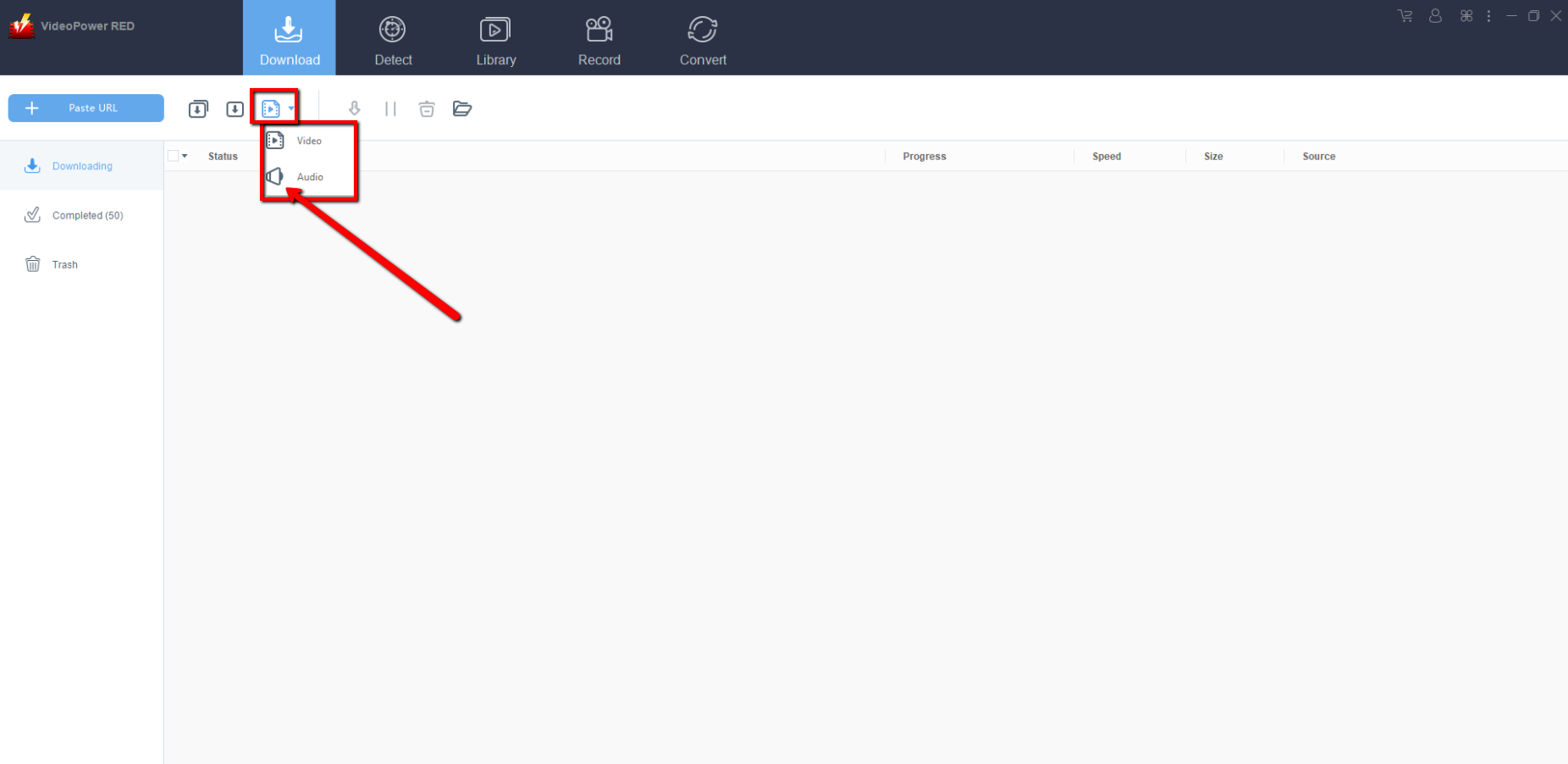 YouTube プレイリスト ダウンローダー, ベスト ビデオ ダウンローダー, ビデオパワーレッド, ダウンロードタイプ