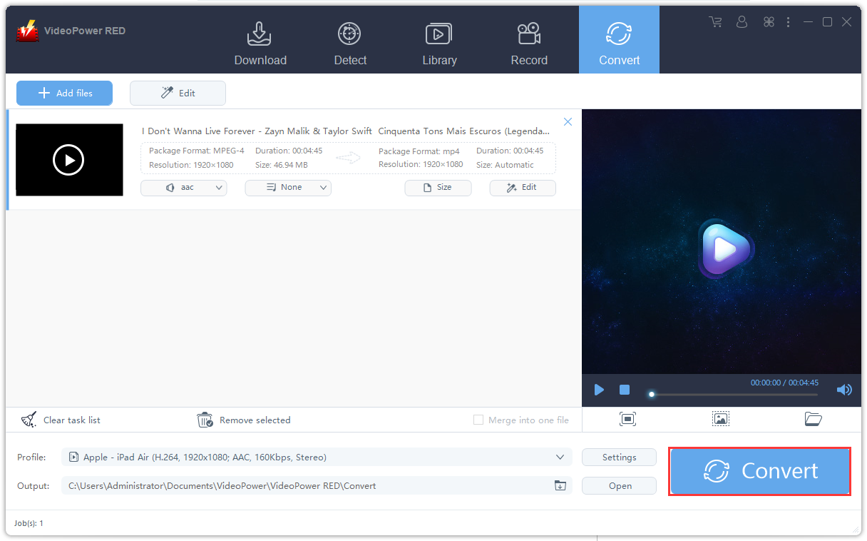 Amazing Youtube to iPad converter, VideoPower RED, start conversion