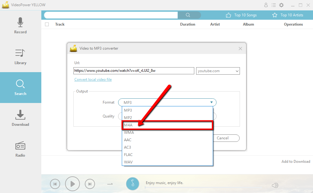  convert YouTube video to M4A, VideoPower YELLOW, change format